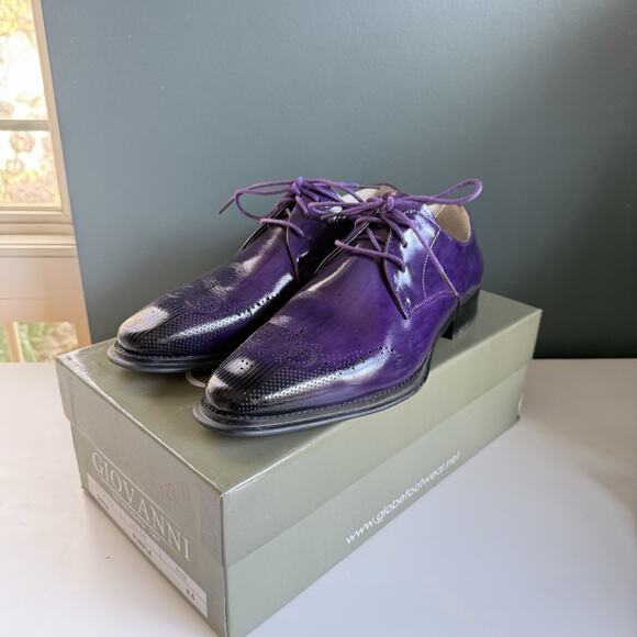 Mens‎ 8.5 Authentic Leather Lace Up Oxford Dress Shoes Purple Giovanni Owen - Picture 12 of 13